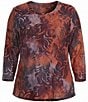 Calessa Plus Size Burnout Jacquard Tie Dye Knit Crew Neck 3/4 Sleeve Top - Image 5