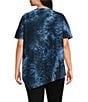 Calessa Plus Size Burnout Knit Round Neck Short Sleeve Asymmetric Hem Tunic, Color:Blue Multi - Image 2