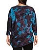 Calessa Plus Size Burnout Tie-Dye Butterfly Crew Neck 3/4 Sleeve Asymmetric Dipped Hem Tunic, Color:Blue Multi - Image 2
