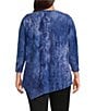 Calessa Plus Size Burnout Tie-Dye Crew Neck 3/4 Sleeve Asymmetric Hem Tunic - Image 2