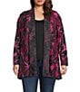 Calessa Plus Size Burnout Tie-Dye Knit Wrist Sleeve Open-Front Cardigan, Color:Fuchsia Multi - Image 1