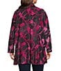 Calessa Plus Size Burnout Tie-Dye Knit Wrist Sleeve Open-Front Cardigan, Color:Fuchsia Multi - Image 2