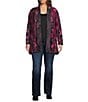 Calessa Plus Size Burnout Tie-Dye Knit Wrist Sleeve Open-Front Cardigan, Color:Fuchsia Multi - Image 3