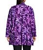 Calessa Plus Size Burnout Tie-Dye Knit Wrist Sleeve Open-Front Cardigan, Color:Purple Multi - Image 2