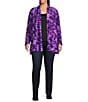Calessa Plus Size Burnout Tie-Dye Knit Wrist Sleeve Open-Front Cardigan, Color:Purple Multi - Image 3