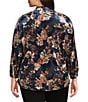 Calessa Plus Size Burnout Velvet Knit Floral Split V-Neck Bracelet Sleeve Button Front Tunic, Color:Navy Multi - Image 2