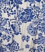 Calessa Plus Size Coordinating Antique Floral Print Embroidered Eyelet Hem Tiered Pull-On Skirt, Color:Blue/White - Image 4