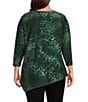 Calessa Plus Size Coordinating Jacquard Knit Burnout Round Neck 3/4 Sleeve Asymmetric Hem Top - Image 2