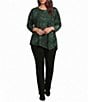Calessa Plus Size Coordinating Jacquard Knit Burnout Round Neck 3/4 Sleeve Asymmetric Hem Top - Image 3