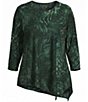 Calessa Plus Size Coordinating Jacquard Knit Burnout Round Neck 3/4 Sleeve Asymmetric Hem Top - Image 5