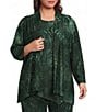 Calessa Plus Size Coordinating Jacquard Knit Draped Neck Long Sleeve Open Front Cardigan - Image 1