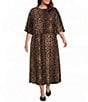 Calessa Plus Size Coordinating Leopard Round Neck Elbow Sleeve Top - Image 3