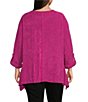 Calessa Plus Size Coordinating Textured Knit Stripe Round Neck Short Sleeve Asymmetric Tunic - Image 2