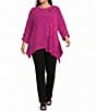 Calessa Plus Size Textured Knit Stripe Round Neck Short Sleeve Asymmetric Tunic - Image 3
