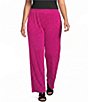 Calessa Plus Size Coordinating Textured Knit Stripe Straight Leg Pull-On Pants - Image 1