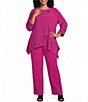 Calessa Plus Size Coordinating Textured Knit Stripe Straight Leg Pull-On Pants - Image 3