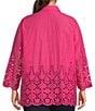 Color:Fuchsia - Image 2 - Plus Size Cotton Point Collar Bracelet Sleeve Embroidered Border Button-Front Tunic