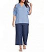 Calessa Plus Size Crinkle Split V-Neck Embroidered Puff Sleeve Tunic - Image 3