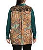 Calessa Plus Size Crinkle Woven Patchwork Point Collar Long Sleeve Button Front Shirt, Color:Emerald Multi - Image 2