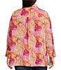 Calessa Plus Size Desert Floral Print Point Collar Long Sleeve Button Front Shirt, Color:Pink Multi - Image 2