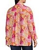 Calessa Plus Size Desert Floral Print Point Collar Long Sleeve Button Front Shirt, Color:Pink Multi - Image 4