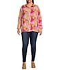 Calessa Plus Size Desert Floral Print Point Collar Long Sleeve Button Front Shirt, Color:Pink Multi - Image 5