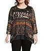 Calessa Plus Size Double Layered Mesh Animal Print Hi-low Scoop Neck Wrist Length Sleeve Tunic, Color:Black Multi - Image 1