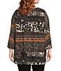 Calessa Plus Size Double Layered Mesh Animal Print Hi-low Scoop Neck Wrist Length Sleeve Tunic, Color:Black Multi - Image 2