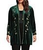 Calessa Plus Size Embroidered Long Sleeve Open-Front Velvet Cardigan, Color:Emerald Multi - Image 1