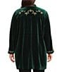 Calessa Plus Size Embroidered Long Sleeve Open-Front Velvet Cardigan, Color:Emerald Multi - Image 2