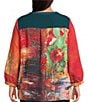 Calessa Plus Size Embroidered Patchwork Print Split V-Neck Wrist Sleeve Tunic, Color:Emerald Muti - Image 2