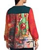 Calessa Plus Size Embroidered Patchwork Print Split V-Neck Wrist Sleeve Tunic, Color:Emerald Muti - Image 4