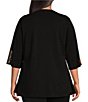 Color:Black Multi - Image 2 - Plus Size Embroidered Patchwork Split Round Neck Short Sleeve Tunic