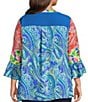 Calessa Plus Size Embroidered Patchwork Split V-Neck 3/4 Flounce Sleeve Tunic - Image 2