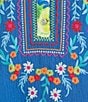 Calessa Plus Size Embroidered Patchwork Split V-Neck 3/4 Flounce Sleeve Tunic - Image 4
