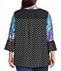 Calessa Plus Size Embroidered Patchwork Split V-Neck 3/4 Sleeve Tunic, Color:Black Multi - Image 2