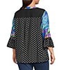 Calessa Plus Size Embroidered Patchwork Split V-Neck 3/4 Sleeve Tunic, Color:Black Multi - Image 4