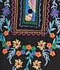 Calessa Plus Size Embroidered Patchwork Split V-Neck 3/4 Sleeve Tunic, Color:Black Multi - Image 6