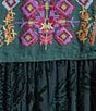 Calessa Plus Size Embroidered Patchwork Split V-Neck 3/4 Sleeve Tunic, Color:Emerald Multi - Image 4