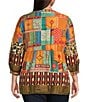 Calessa Plus Size Embroidered Patchwork Split V-Neck 3/4 Sleeve Tunic, Color:Black Multi - Image 2
