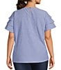 Color:Blue Multi - Image 2 - Plus Size Embroidered Patchwork Split V-Neck Short Sleeve Blouse
