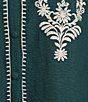 Calessa Plus Size Embroidered Placement Print Ruffle Split V-Neck 3/4 Sleeve Button Front Tunic, Color:Dark Teal - Image 4