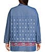 Calessa Plus Size Embroidered Point Collar Long Roll-Tab Sleeve Button Front Tunic, Color:Indigo - Image 2