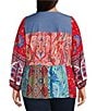 Calessa Plus Size Embroidered Printed Split V-Neck 3/4 Sleeve Tunic, Color:Red Multi - Image 2