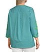 Calessa Plus Size Embroidered Retro Printed Split V-Neck 3/4 Sleeve Tunic, Color:Lime/Green - Image 4