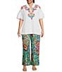 Calessa Plus Size Embroidered Ruffle Sleeve Top, Color:White Multi - Image 3
