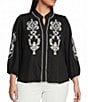 Calessa Plus Size Embroidered Ruffle Split V-Neck 3/4 Sleeve Button Front Tunic - Image 5