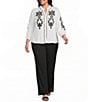 Calessa Plus Size Embroidered Ruffle Split V-Neck 3/4 Sleeve Button Front Tunic - Image 3