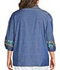 Calessa Plus Size Embroidered Ruffled Split V-Neck 3/4 Sleeve Tunic - Image 2