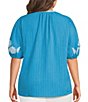 Calessa Plus Size Embroidered Split Round Neck Elbow Puff Sleeve Tunic - Image 2